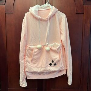 Small Pet Lovers Pink Hoodie with Removable Cuddle Pouch Pom-Pom Details Size XL